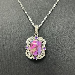 Karis Sterling Silver 925 Purple Mojave Turquoise Pendant 20" Necklace